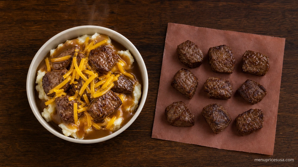 Arby's Steak Nuggets menu 2026 with a Steak 'n Potato Bowl and a 9PC Steak Nuggets order