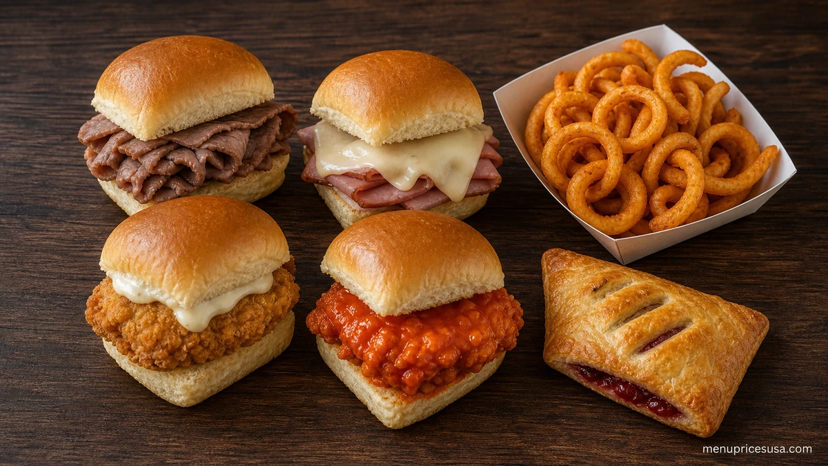Arby's Value Menu prices 2026 with sliders, curly fries and a turnover