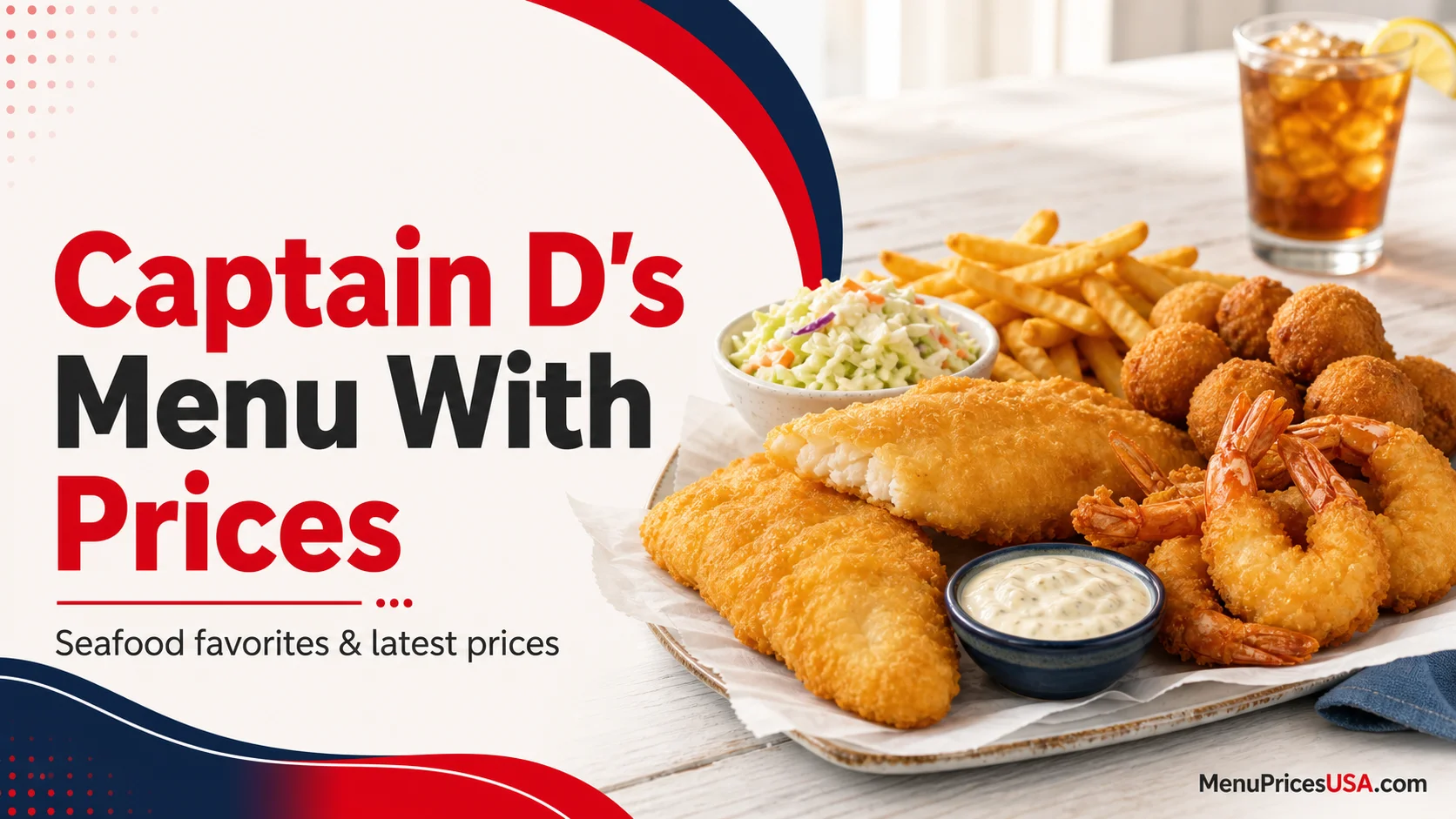 Captain D's menu with prices and pictures of fried fish, shrimp and sides