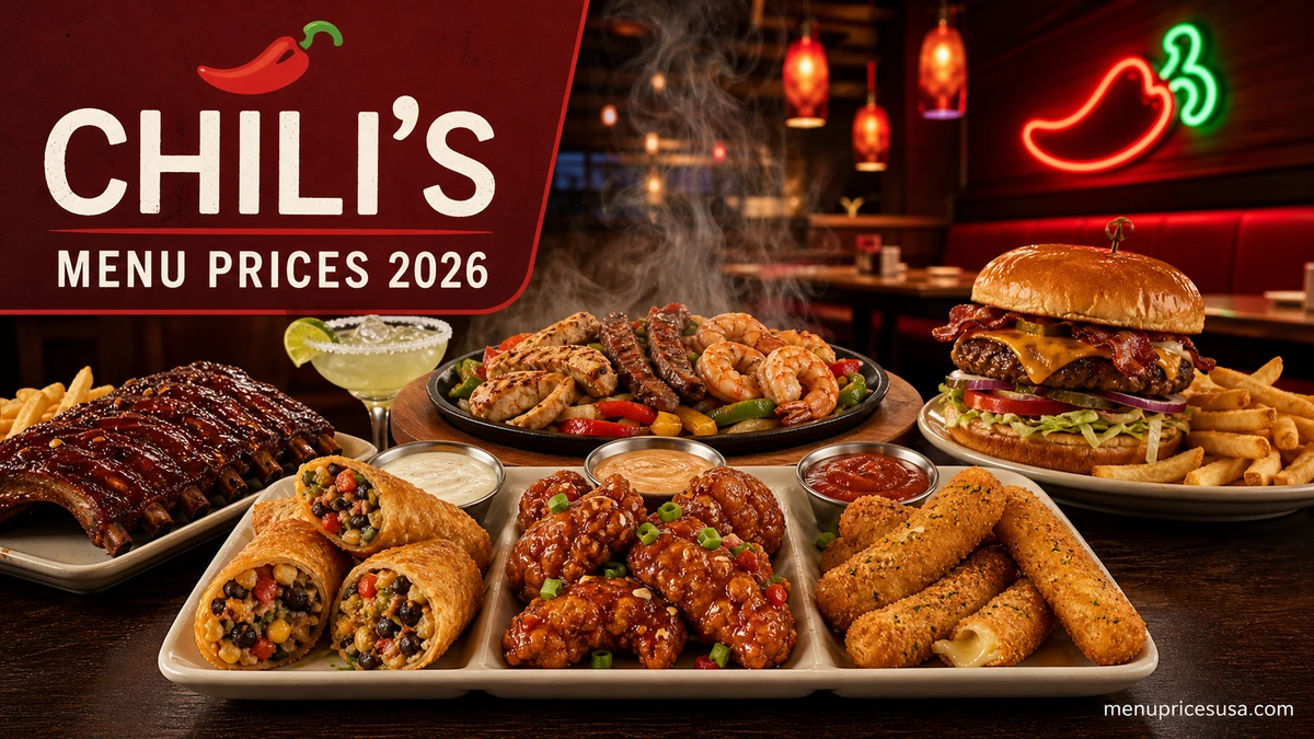 Chili's menu prices 2026 with fajitas, a Big Mouth burger and a to-go margarita