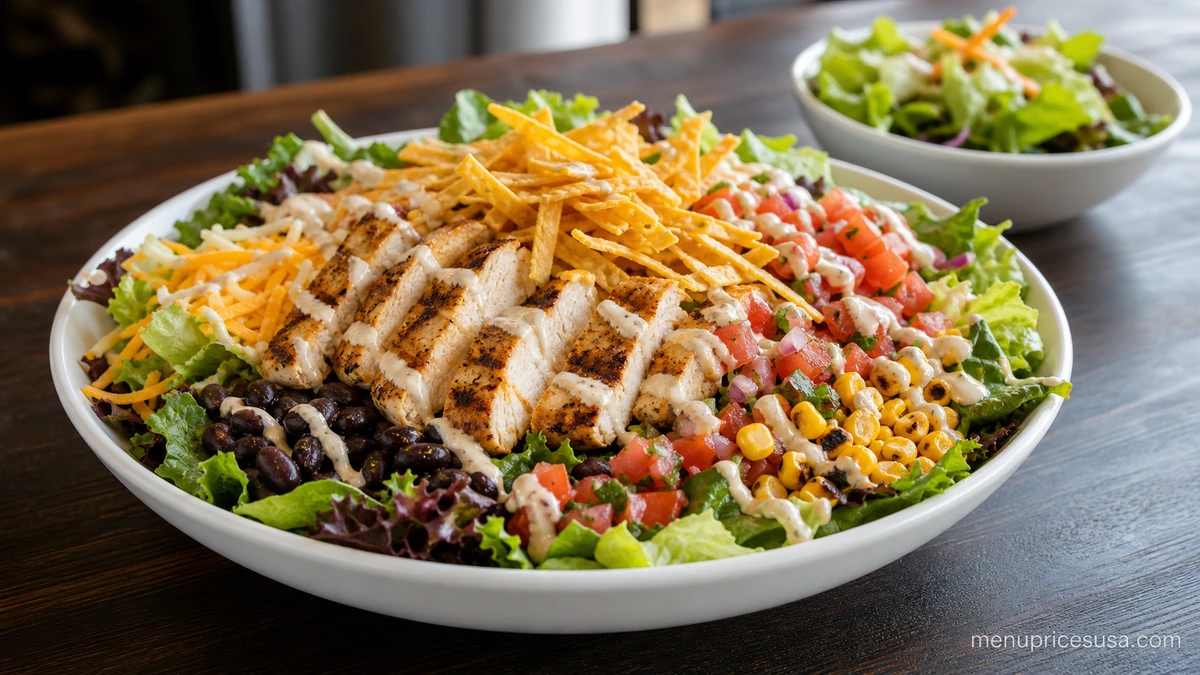 Chili's Salads Menu Prices 2026 with a Quesadilla Explosion Salad and a side house salad