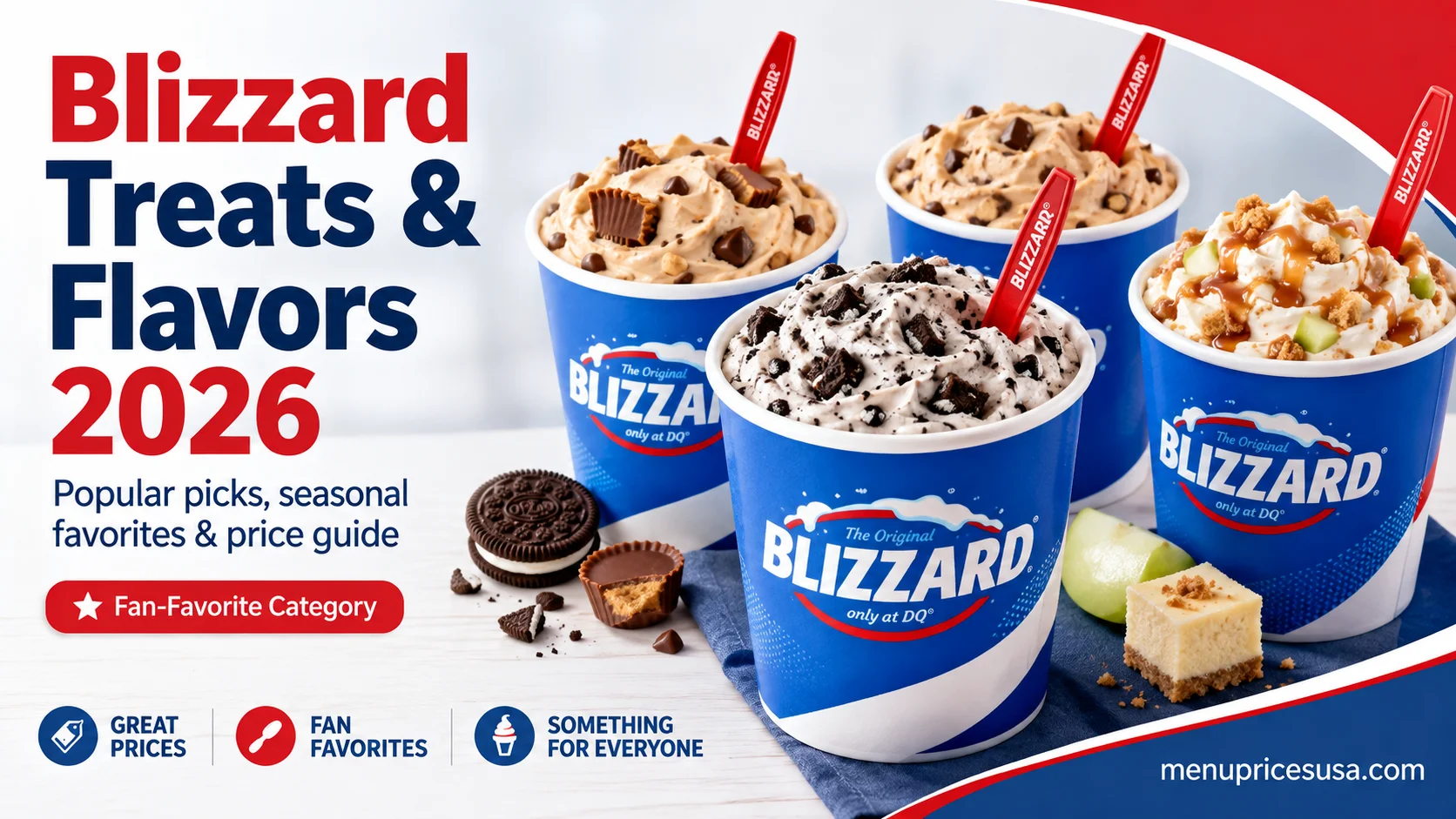 Dairy Queen Blizzard menu featuring popular Blizzard Treat flavors