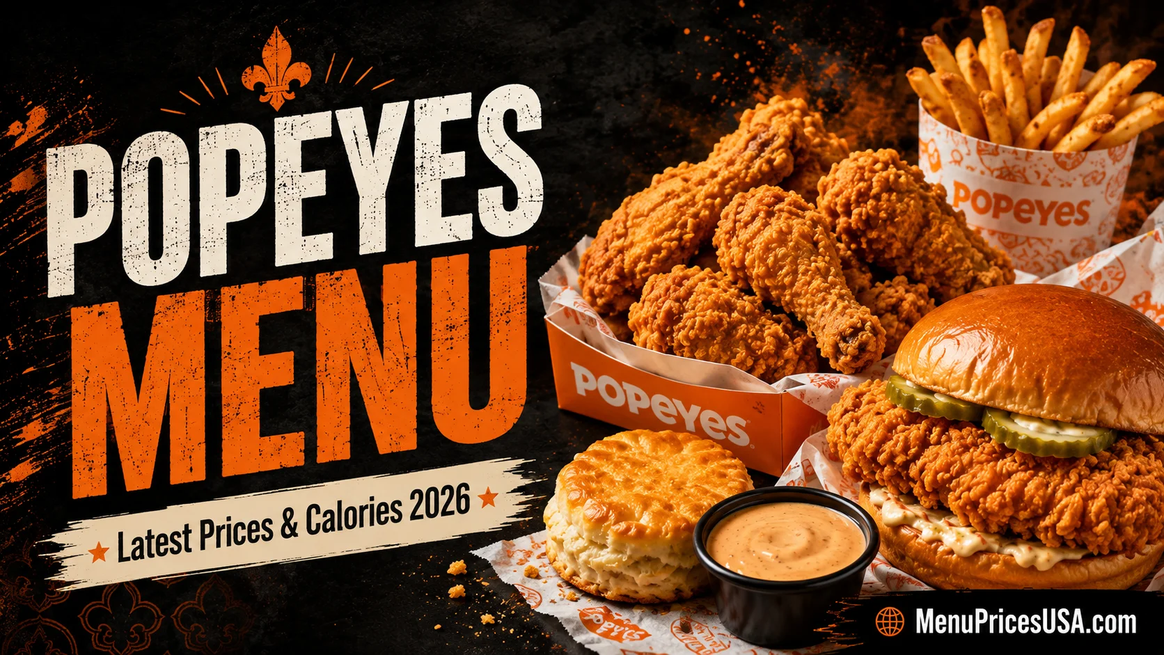Popeyes menu with Signature Chicken, tenders and sides