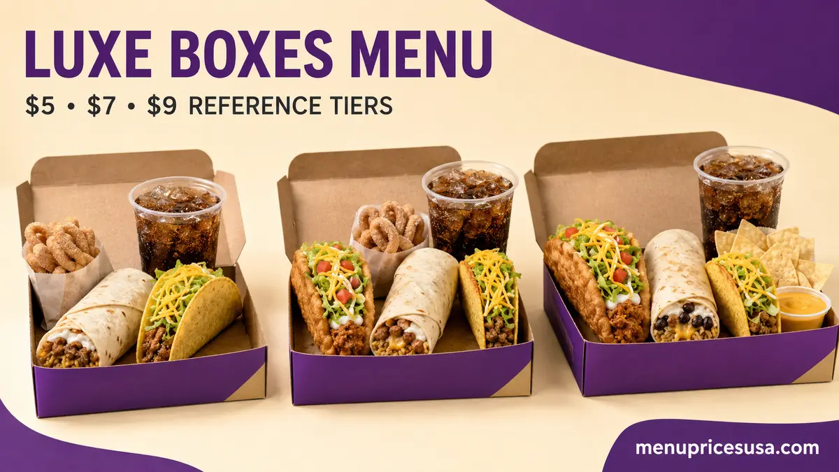 Classic, Supreme and Discovery Luxe Boxes with tacos, burritos, sides and fountain drinks