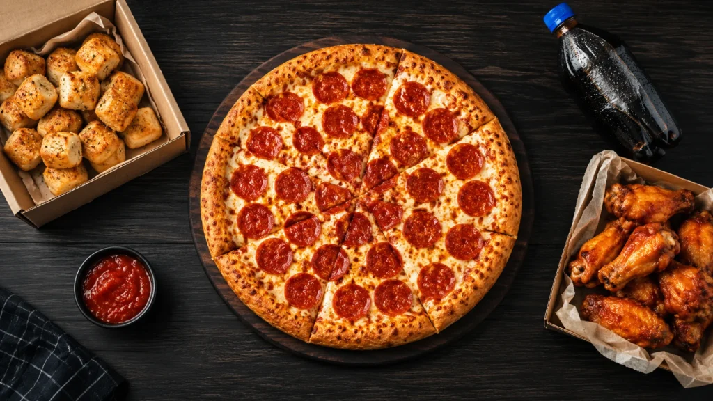 Domino's menu prices overview with pizza, wings, and sides