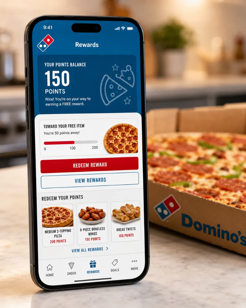 Domino's Rewards points and redemption screen