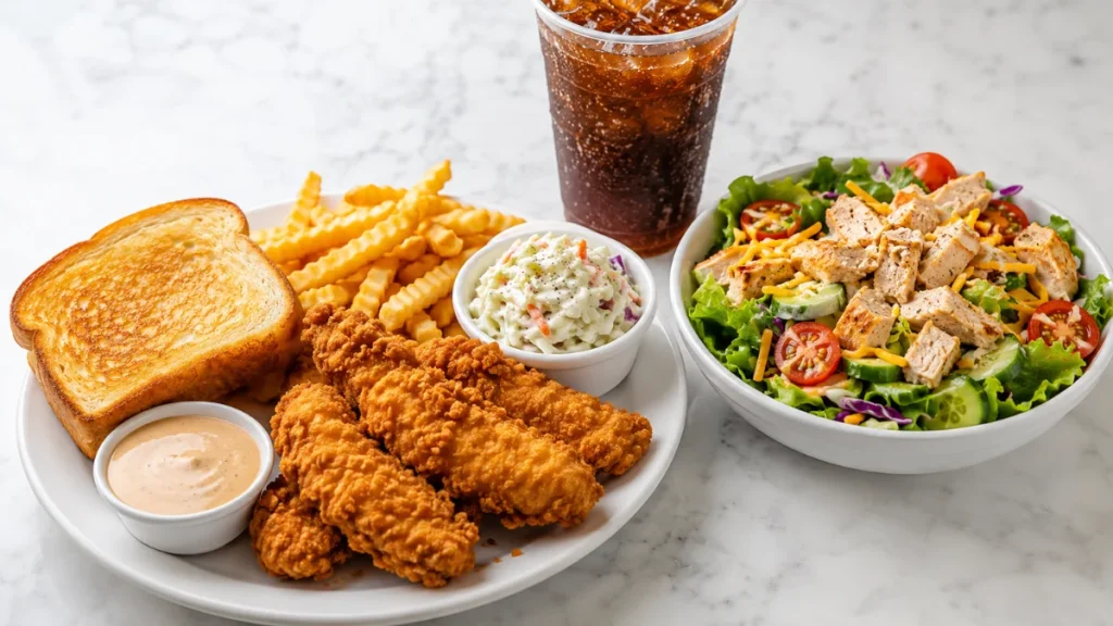 Zaxby's menu with prices overview featuring Chicken Fingerz and Zalad