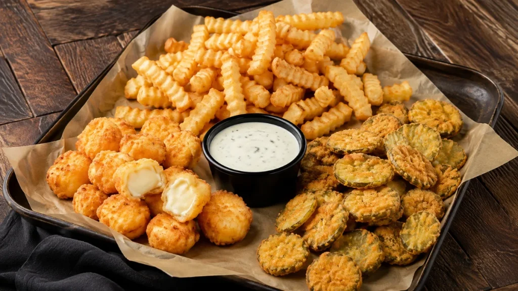 Zaxby's sides fried pickles cheddar bites and crinkle fries