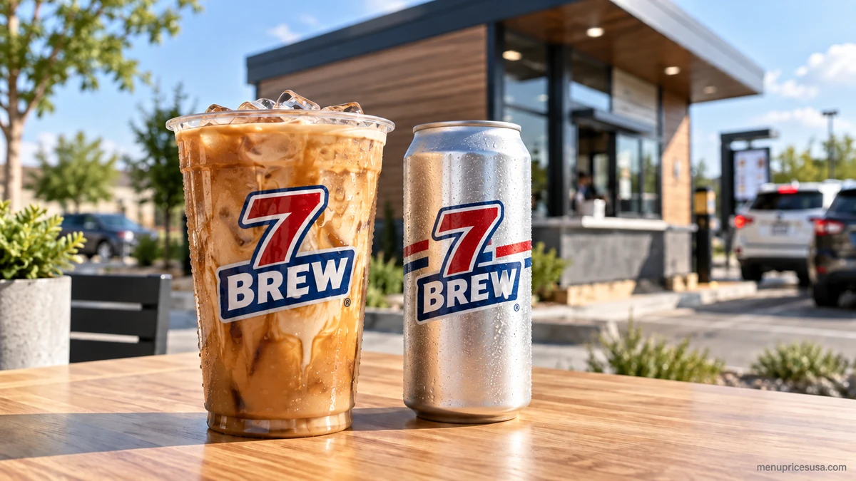 7 Brew brand guide featuring a drive-thru stand, an iced Blondie and a Seven Energy drink