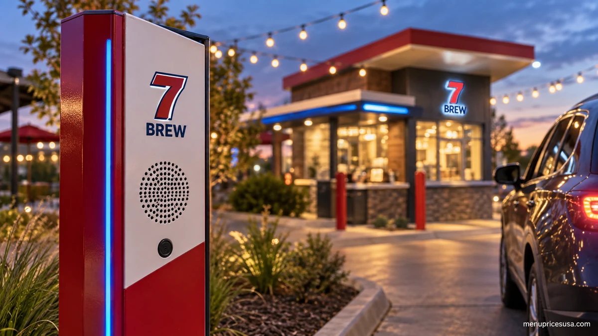 7 Brew drive-thru stand with posted hours of operation