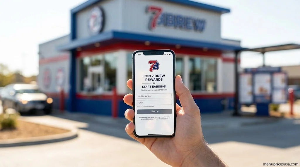 7 Brew Rewards sign-up screen on a phone