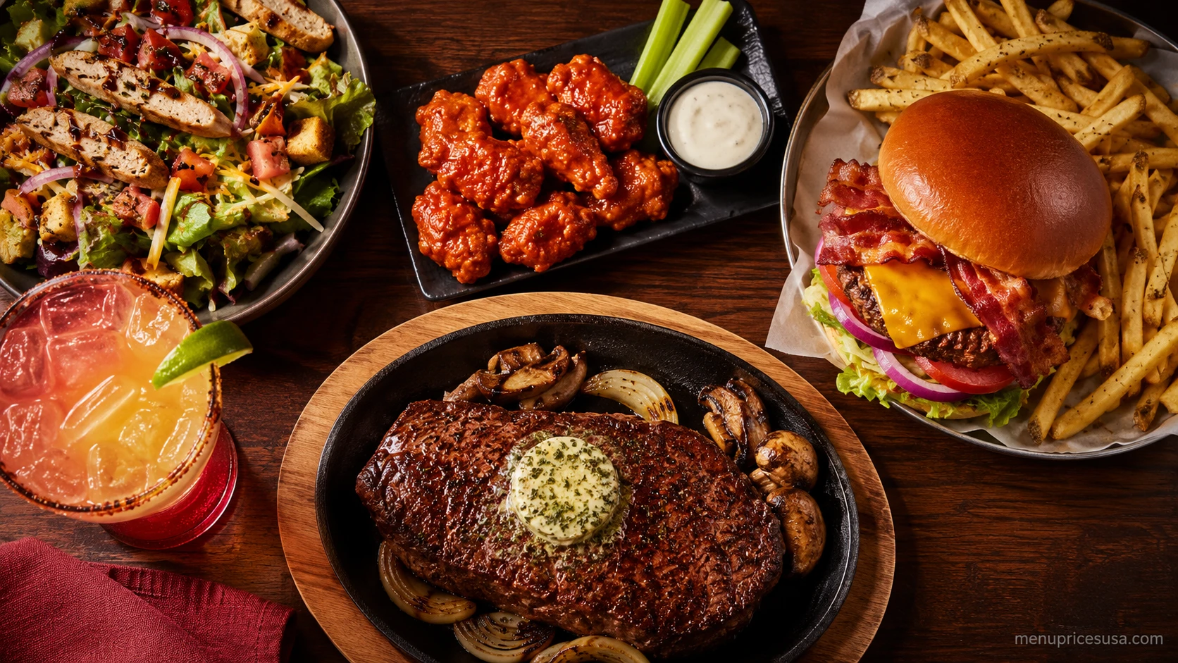 Applebee's menu prices 2026 with a Bourbon Street Steak, riblets and a Perfect Margarita