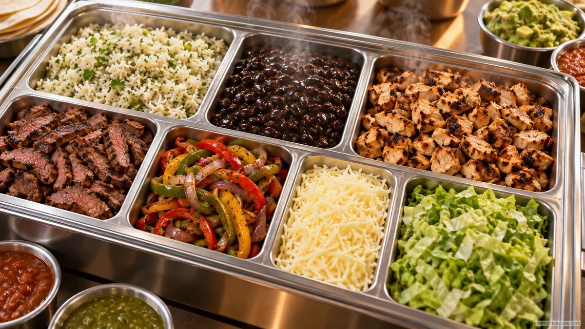 Chipotle catering Build Your Own tray with rice, beans, proteins and toppings