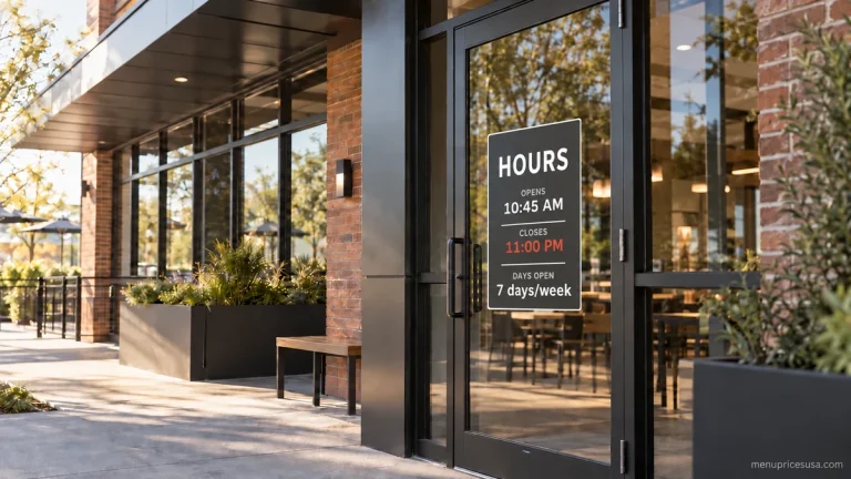 Chipotle hours, storefront entrance with posted hours sign