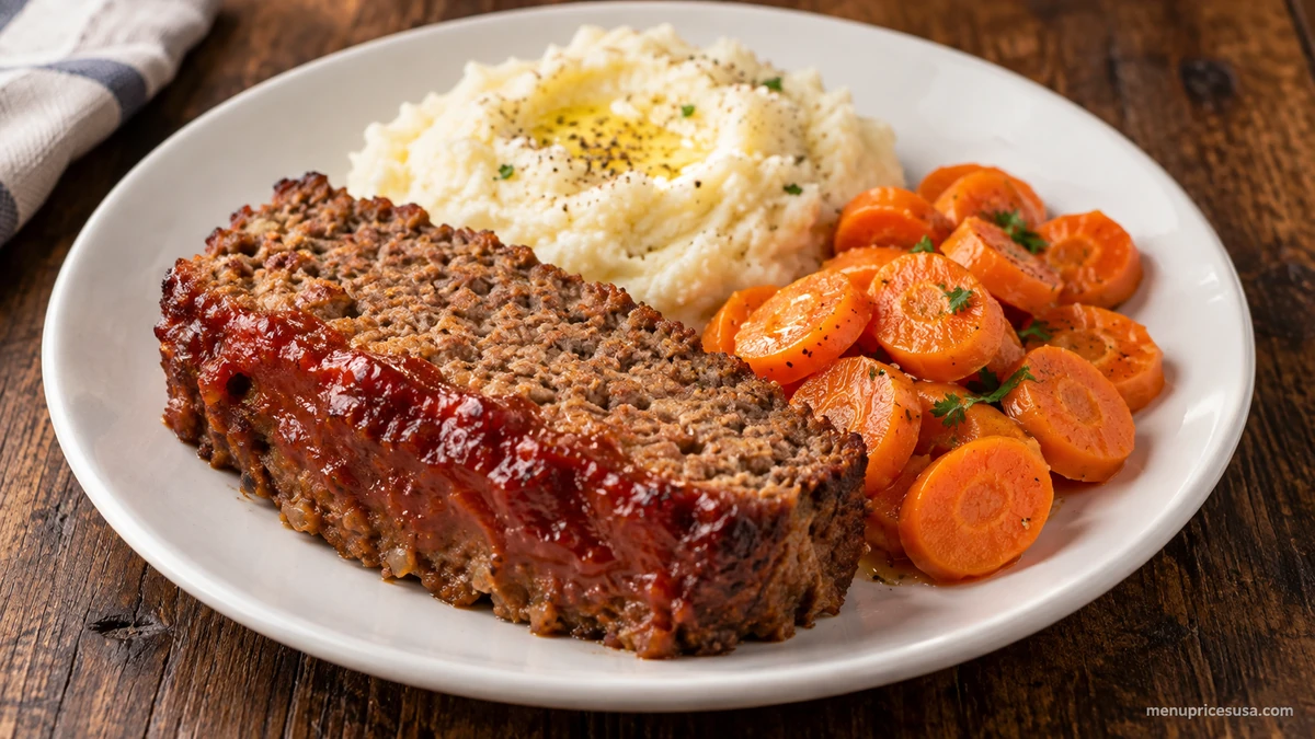 Cracker Barrel Best Classic Meatloaf plate with mashed potatoes and green beans
