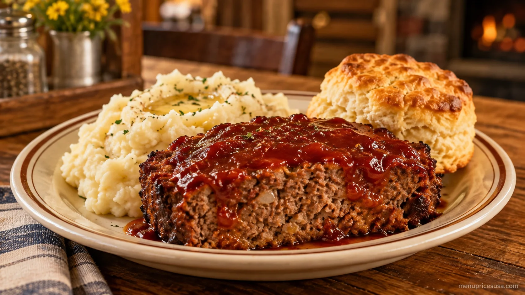 Cracker Barrel The Best Classic Meatloaf served with mashed potatoes and a buttermilk biscuit
