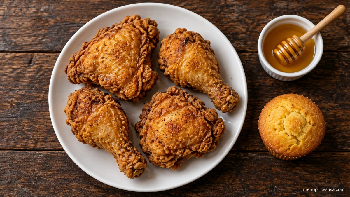 Cracker Barrel Weekend Southern Fried Chicken with honey drizzle and biscuits