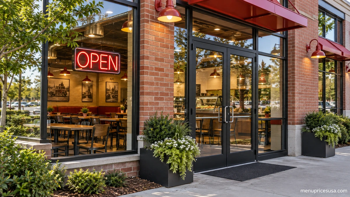 Firehouse Subs hours storefront entrance with an open sign, representing Firehouse Subs hours for 2026