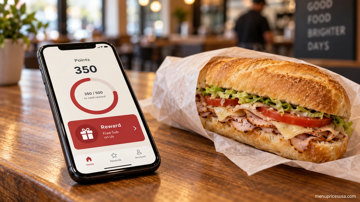 Firehouse Subs Rewards app screen showing a points balance next to a sub sandwich