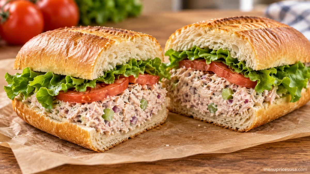 Firehouse Subs Tuna Salad cold sub on a roll, shown to clarify it is a sandwich, not a salad-menu item