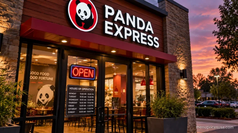 Panda Express storefront hours sign with a clock graphic
