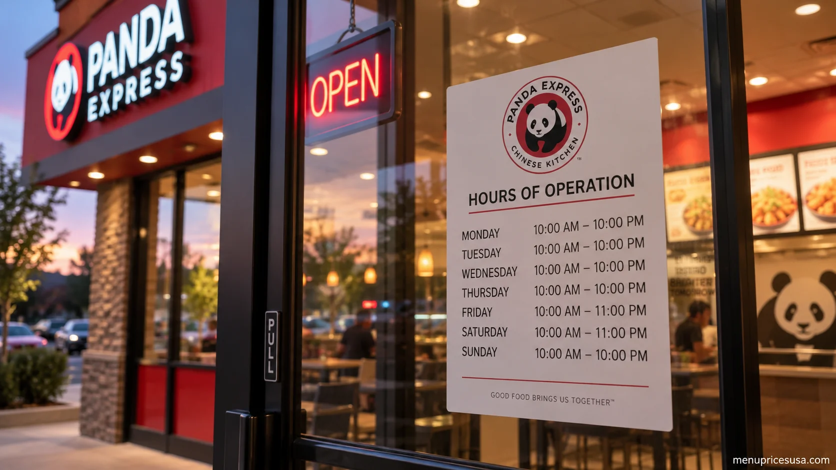Panda Express storefront with posted hours of operation