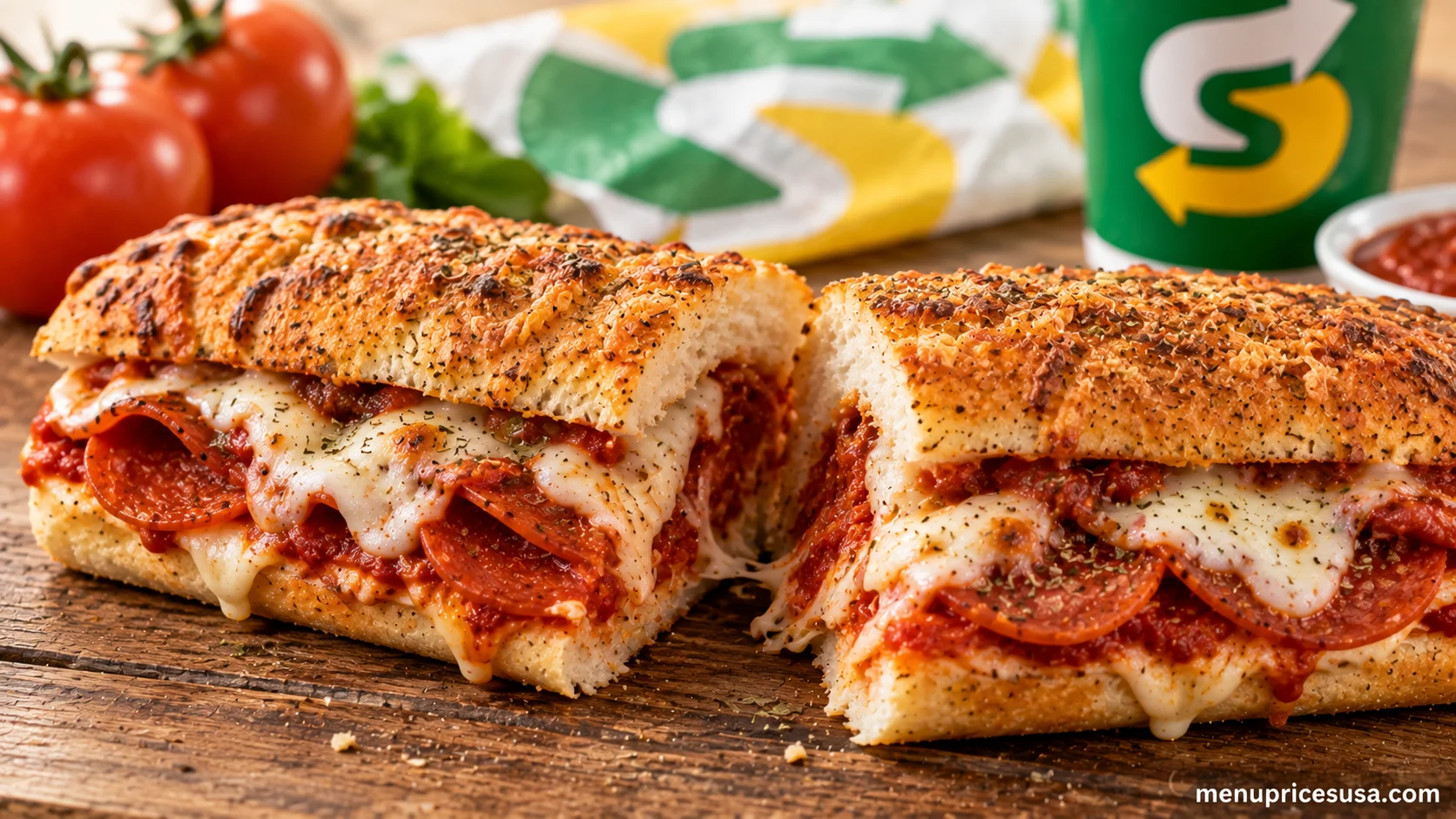 Subway Pizza Sub sandwich toasted with pepperoni and melted cheese