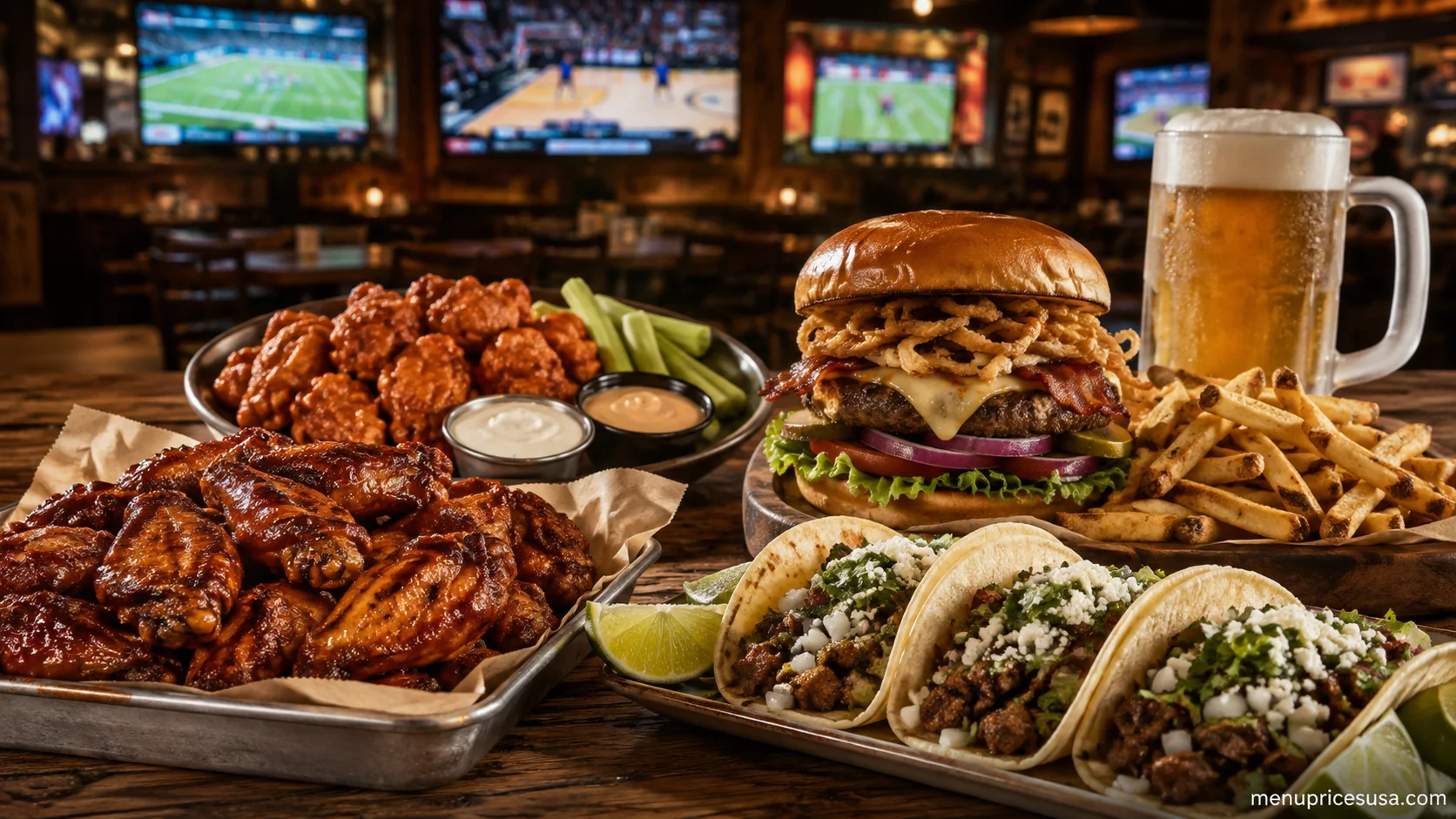 Twin Peaks full restaurant guide featuring wings, burgers, tacos, fries and sports bar dining