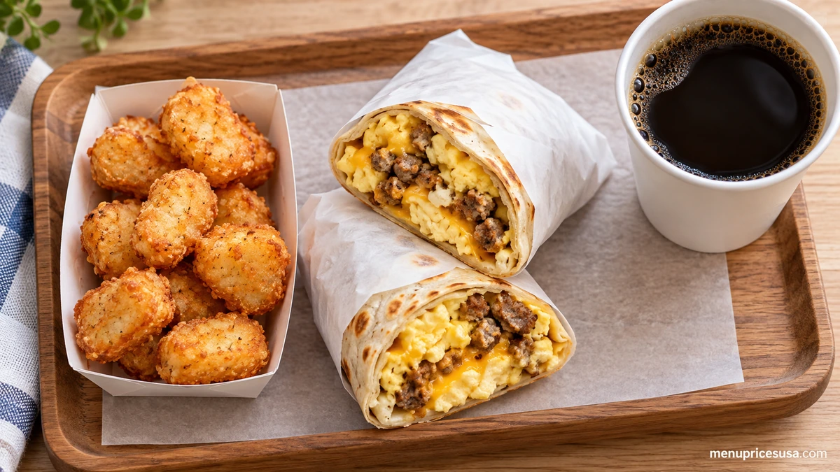 Dunkin Donuts breakfast sandwich and Wake-Up Wrap on a tray
