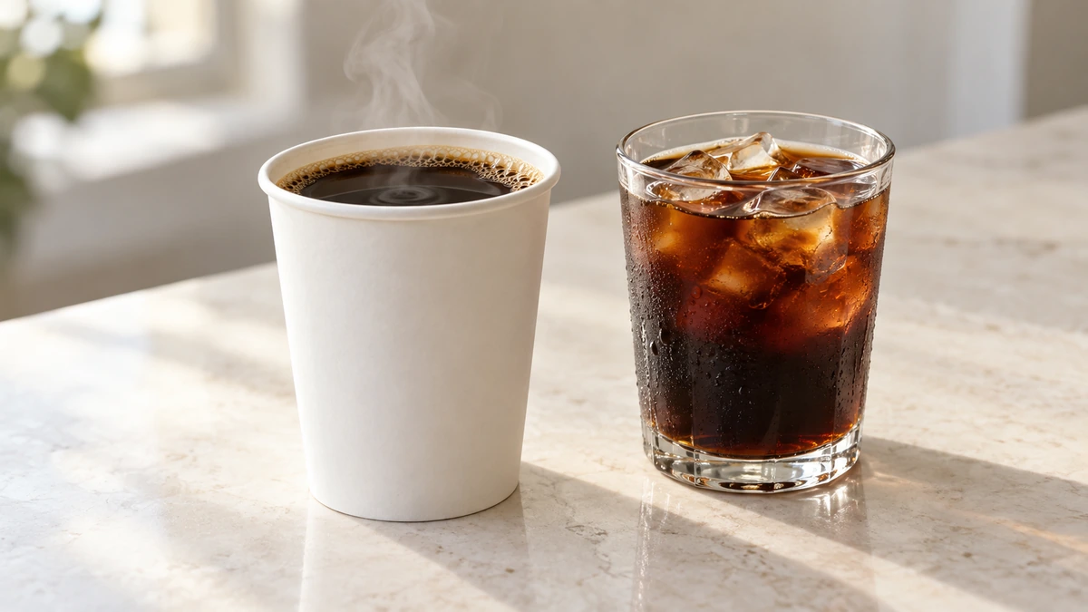 Dunkin Donuts hot and iced classic coffee cups on a counter