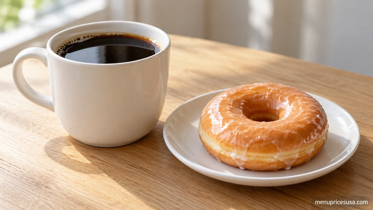Dunkin Donuts Nutrition Menu 2026 hero image with a cup of black coffee and a donut