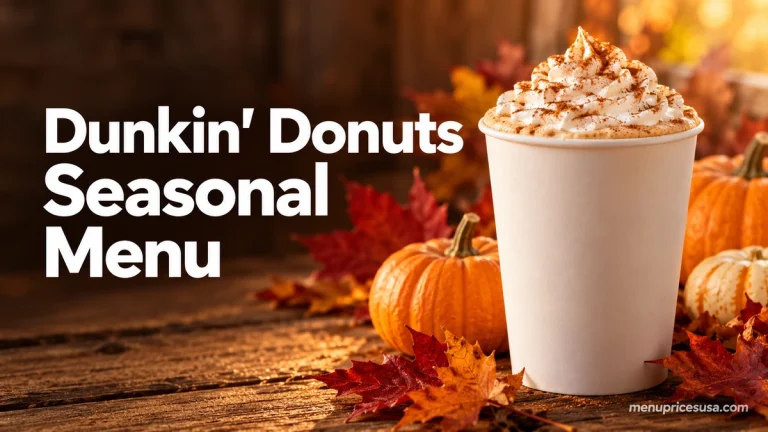 Dunkin Donuts Seasonal Menu Prices 2026 feature image with Pumpkin Spice Latte and fall drinks