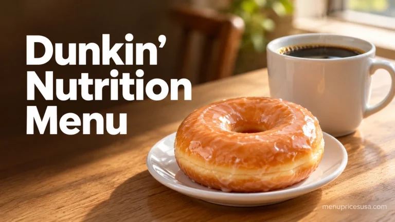 Dunkin Donuts Nutrition Menu 2026 feature image with a cup of black coffee and a donut