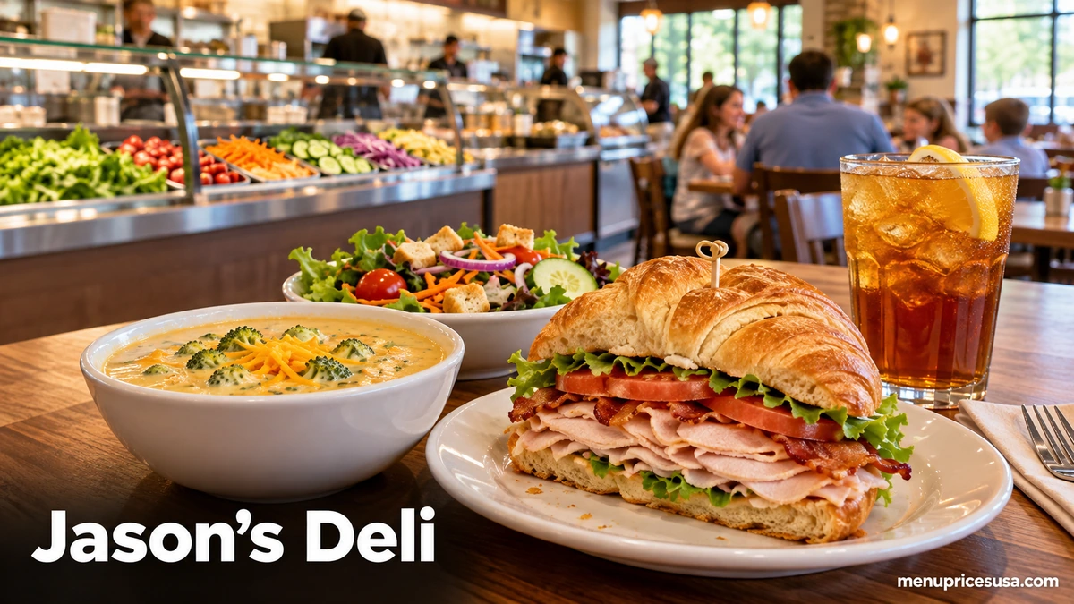 Jason's Deli restaurant guide 2026 hero image with a deli counter, sandwiches, soup and a salad bar