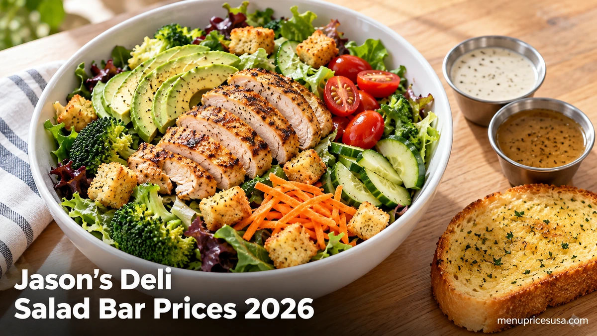 Jason's Deli Salad Bar Prices 2026 hero image with a fresh build-your-own salad and toppings