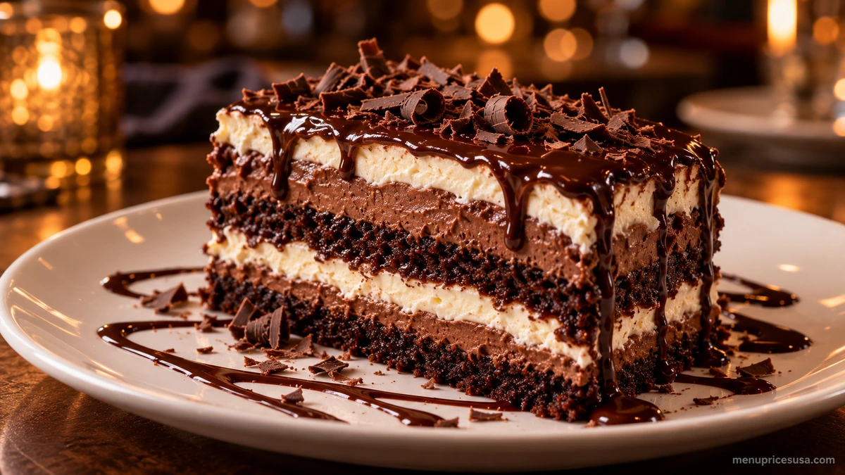 Slice of Olive Garden chocolate lasagna dessert on a plate