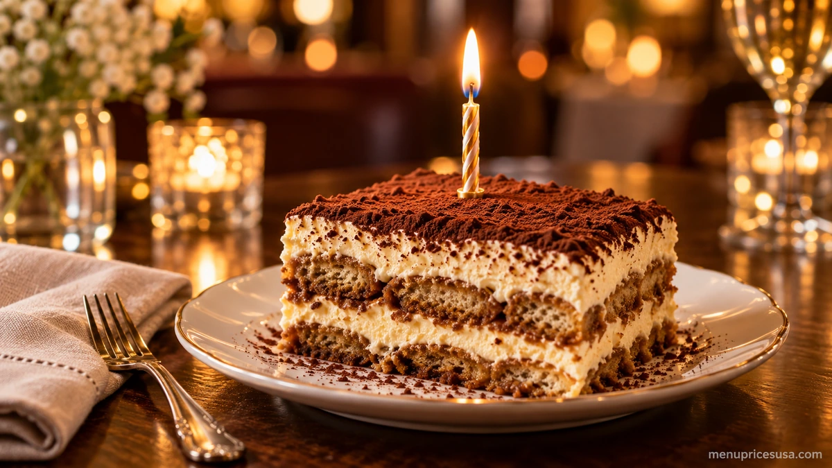 Slice of Olive Garden tiramisu cake, one of the free birthday dessert options