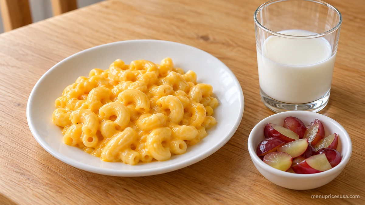 Olive Garden kids meal of mac and cheese with a glass of milk