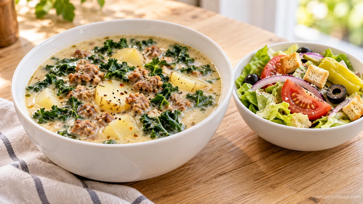 Olive Garden Zuppa Toscana soup and a Famous House Salad, two of the lightest items in our nutrition research