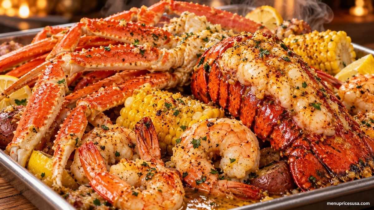 Red Lobster seafood boil tray with snow crab legs and shrimp, representing Crabfest and Lobsterfest promotions