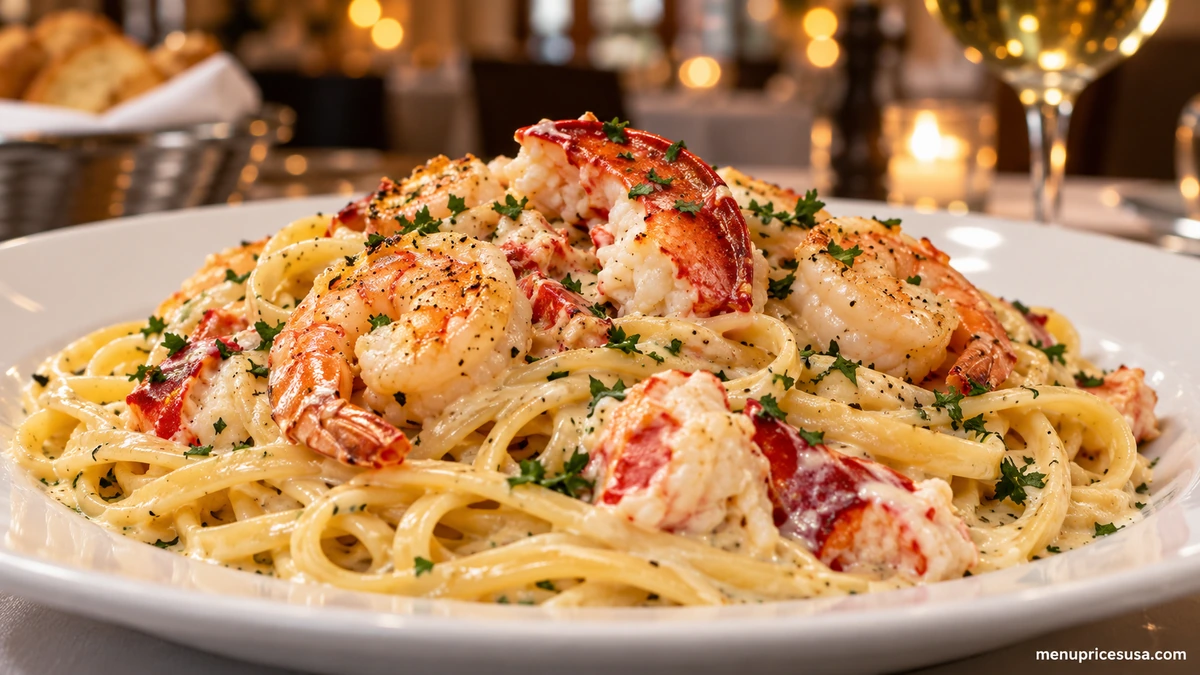 Red Lobster Dinner Menu plate with Ultimate Feast lobster tail, shrimp and steak
