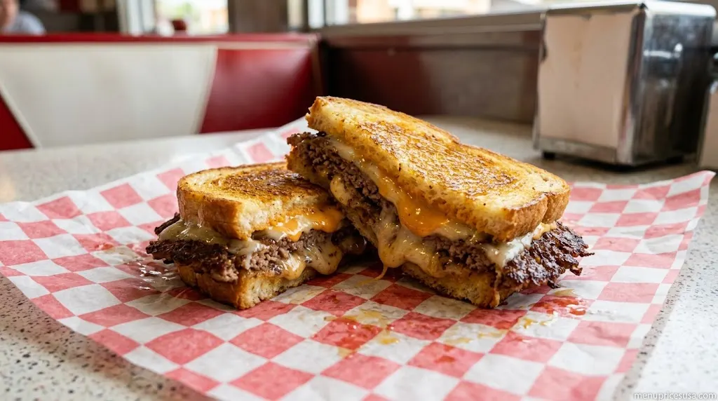 Frisco Melt with two steakburger patties and melted Swiss and American cheese on grilled sourdough